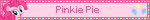 the words 'pinkie pie'with a png of pinkie pie on its left and a png of pinkie pie's cutie mark on its right